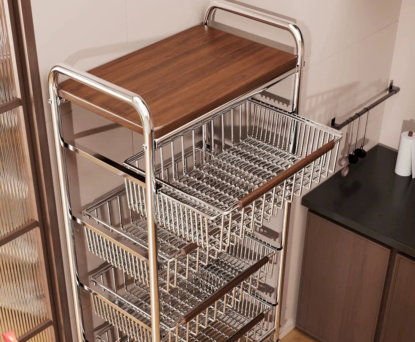Kitchen rack trolley multi-functional household pull floor mobile put snacks fruit and vegetable vegetable basket storage rack