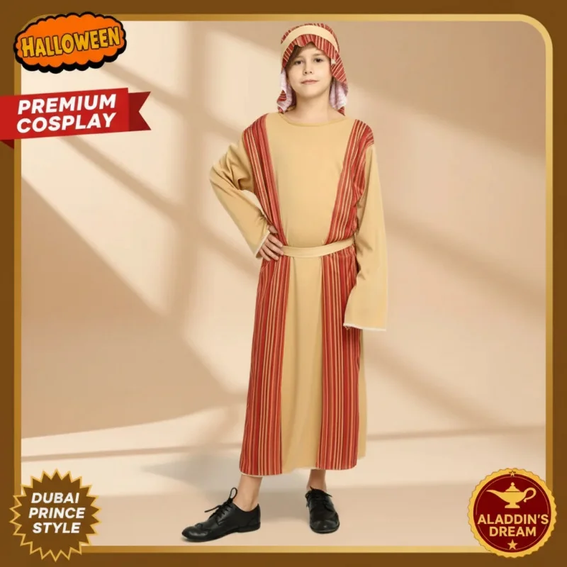 

☮2026Boys Halloween Arab Prince Costume Set - Dubai Sheikh Robe Cosplay Outfit for Kids☮#！