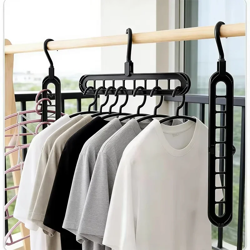5 Stück, 9-fach faltbare Kleiderbügel aus Kunststoff, robust, platzsparend, ideal als Organizer für den Kleiderschrank zu Hause. – Detail 2