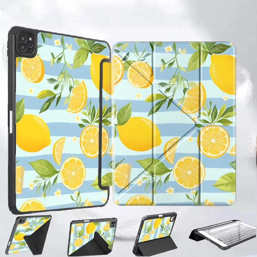 Creative Lemon Pattern Holder Cover Tablet Case For iPad Mini 6 7 Pro 2025 Pro 11th 10th 9th 8th 7th 12.9inch Air 4 5 M3 M2 M4