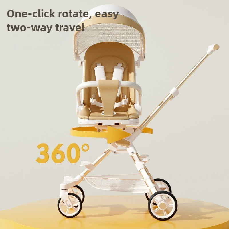

‌Deluxe Foldable Stroller Reversible Baby Pram High-Viewport Lie-Flat Carriage Breathable Seat Tray Travel System with Canopy‌
