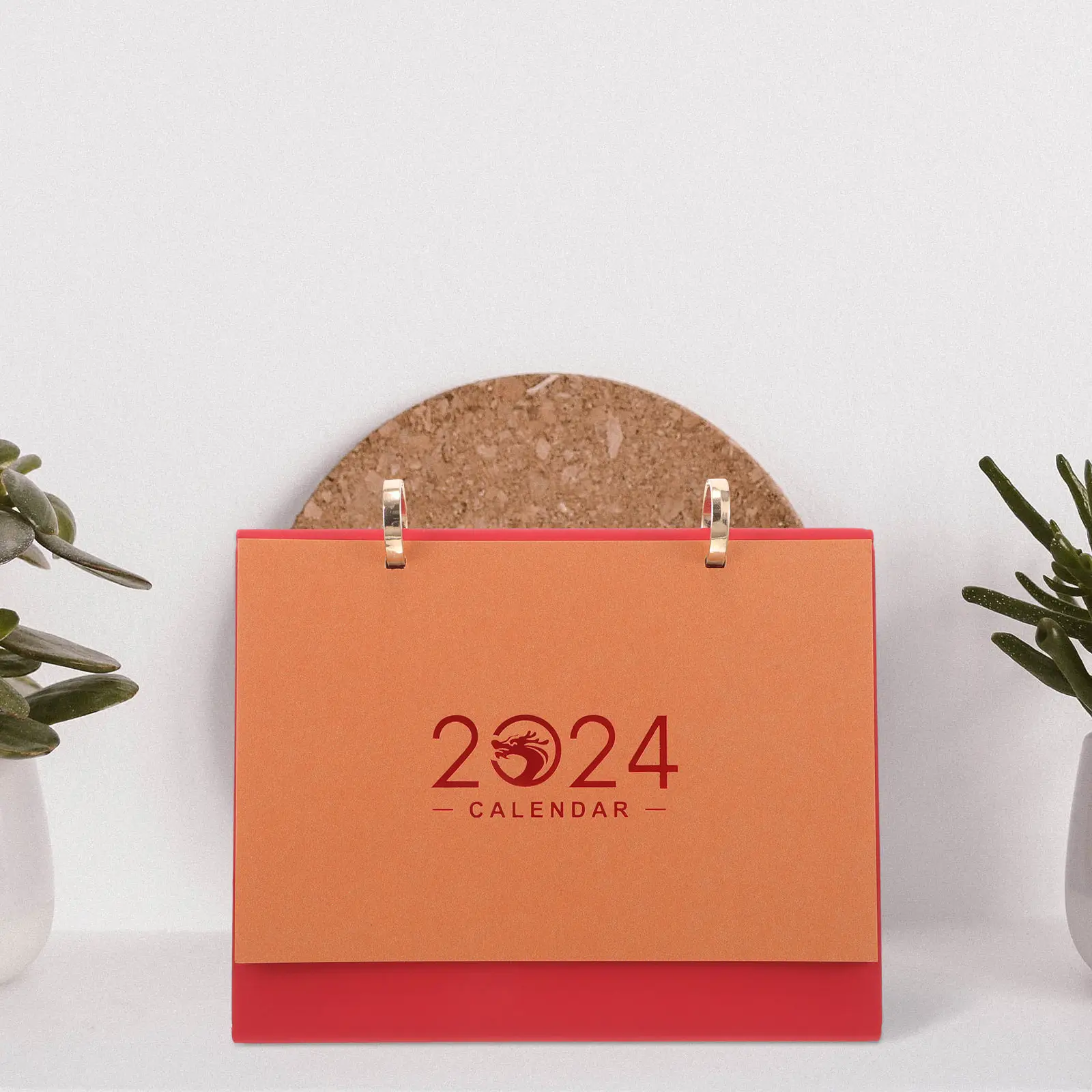 

Kraft Paper Dragon Year Desk Calendar Creative Metal Frame Portable Desktop Calendar Office Study Decorative Month Date Display