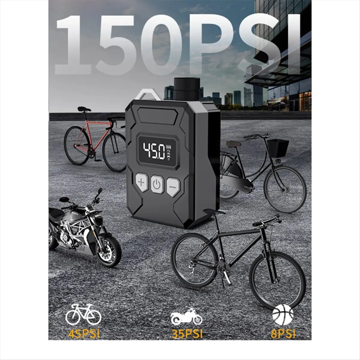 

Мини-насос для велосипеда AD10, 150PSI, компактный беспроводной перезаряжаемый электрический насос для велосипеда с манометром