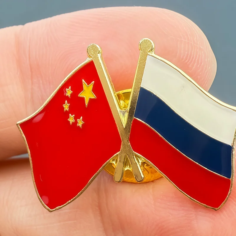 China & Russia Flag Metal Soft Enamel Lapel Badge Pins Brooches