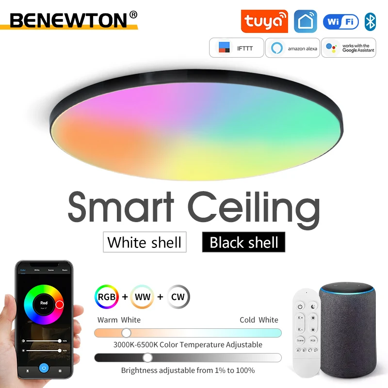 

Tuya Smart RGB Ceiling Light 24W 220V With Remote APP Control Alexa Google Voice Control Round LED Ceiling Lamp For Indoor Light
