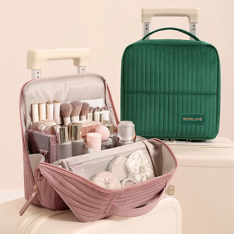 

Fashionable And Portable Large Capacity Upright Makeup Bag Outdoor Makeup Brush Storage Bag Travel Toiletry Case with Handle