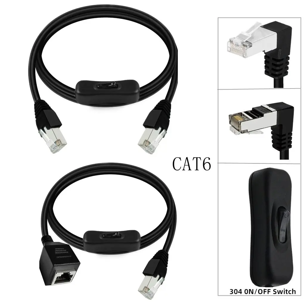 Ethernets Extension Cord CAT6e RJ45 Extension Cord with On Off Switchs Male to Female/90Degree RJ 45 8p8c Networks Cable 0.6m 1m