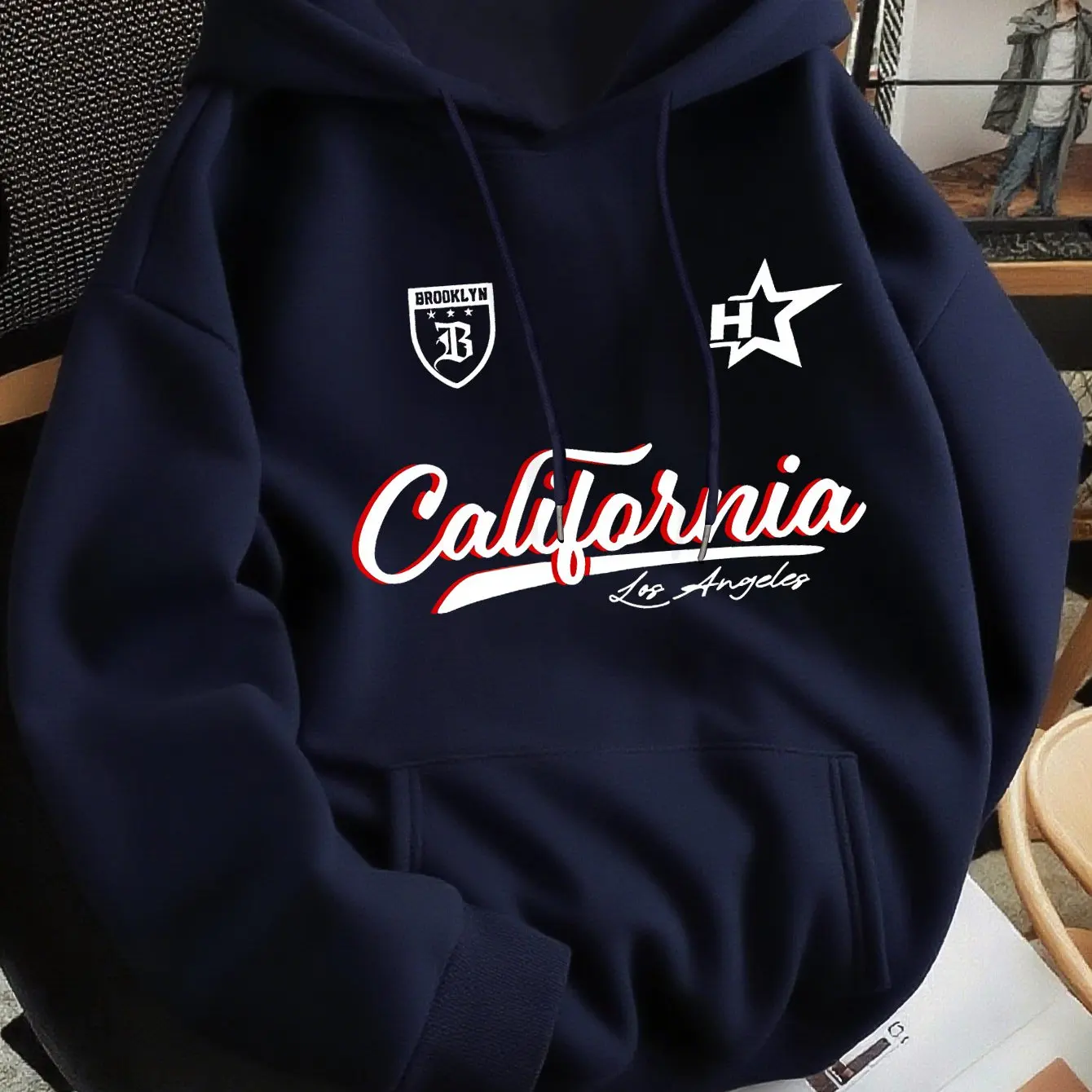 Fall/Winter Halloween California Letter Print Fleece Hooded Sweatshirt for Men and Women, Couple Streetwear