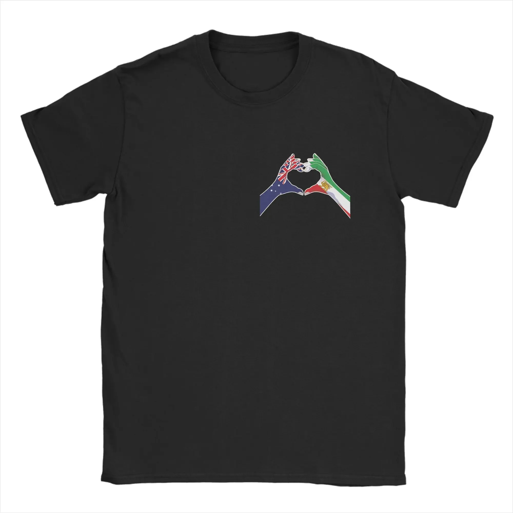 T-shirt Homme Nouveauté Coton Manches Courtes Motif Cœur Mains Lion Soleil Australie Iran Unité Nouveauté Tops