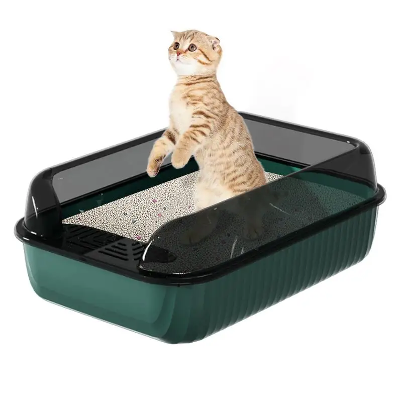 Large Cat Litter Box With Scatter Shield Open Top Pet Toilet High Sided Cat Poop Box Cat Litter Box Cat Toilet Cats Cleaning