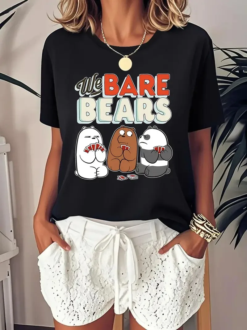 

We Bare Bears Poker Graphic Cotton T Shirt Fun Cartoon Bears Playing Cards Design Brand Streetwear Print New Arrival Tee S-4XL