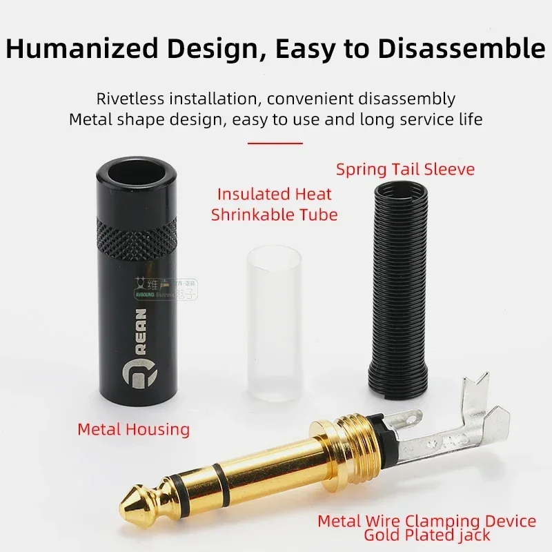 Neutrik's REAN 6.35mm 2 3 pólo plugue estéreo banhado a ouro 1/4 mono mono mono fone de ouvido microfone de áudio solda trs alto-falante guitarra canal duplo ts conector