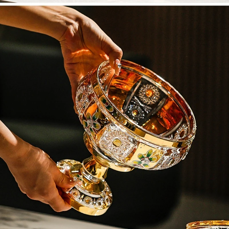 Flower Plate Czech Craft Crystal Glass High Foot Big Bucket Dried Snack Bowl Cup