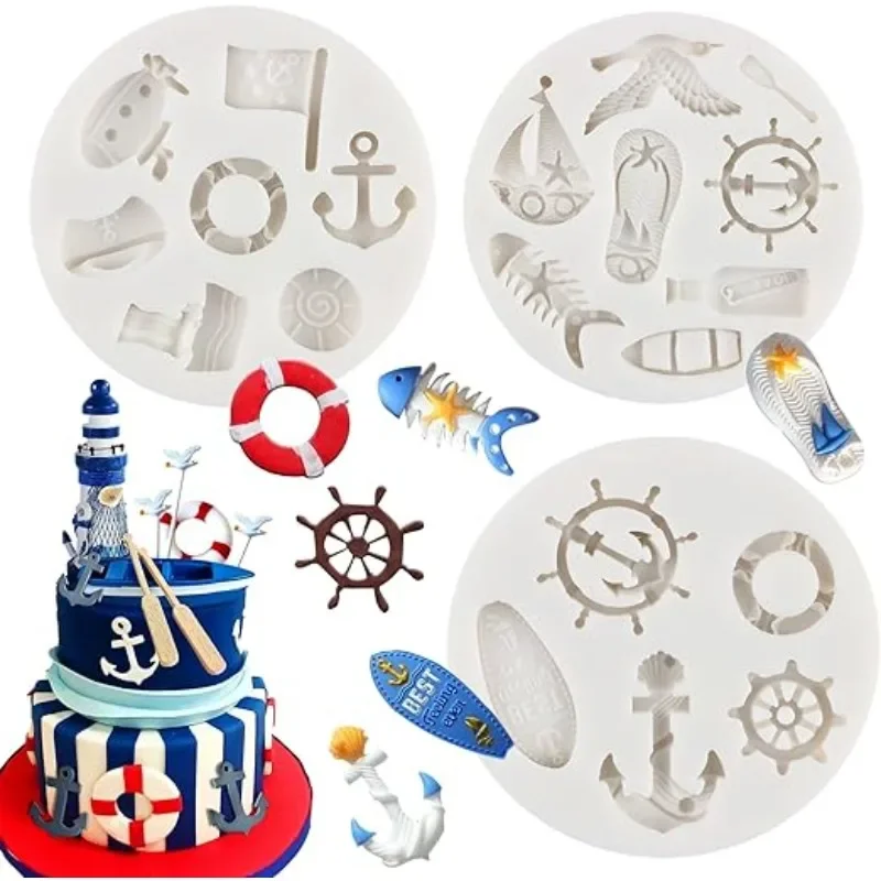 Beach Ocean Series Silicone Mold Cake Decoration Fondant Molds Mini Slipper Sailboat Candy Mould Cupcake Chocolate Moulds