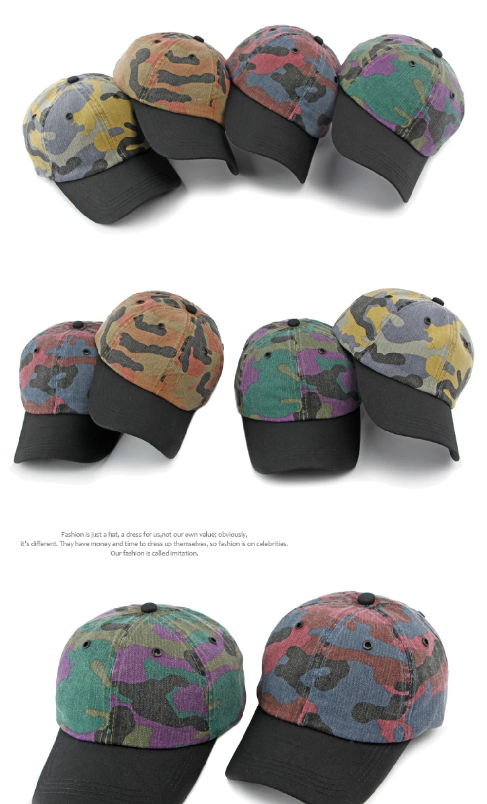 HT4350 Baseballkappe für Herren und Damen, Frühling und Sommer Sonnenkappe, Atmungsaktive Baumwolle, Tarnmuster Baseballmütze, Verstellbare Snapback-Kappe – Detail 3