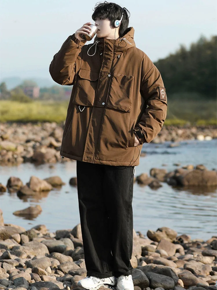 

Мужская рабочая куртка из хлопка, зимняя утепленная, для активного отдыха, морозостойкая, теплая, свободного кроя, на молнии, с капюшоном, молодежная модная модель