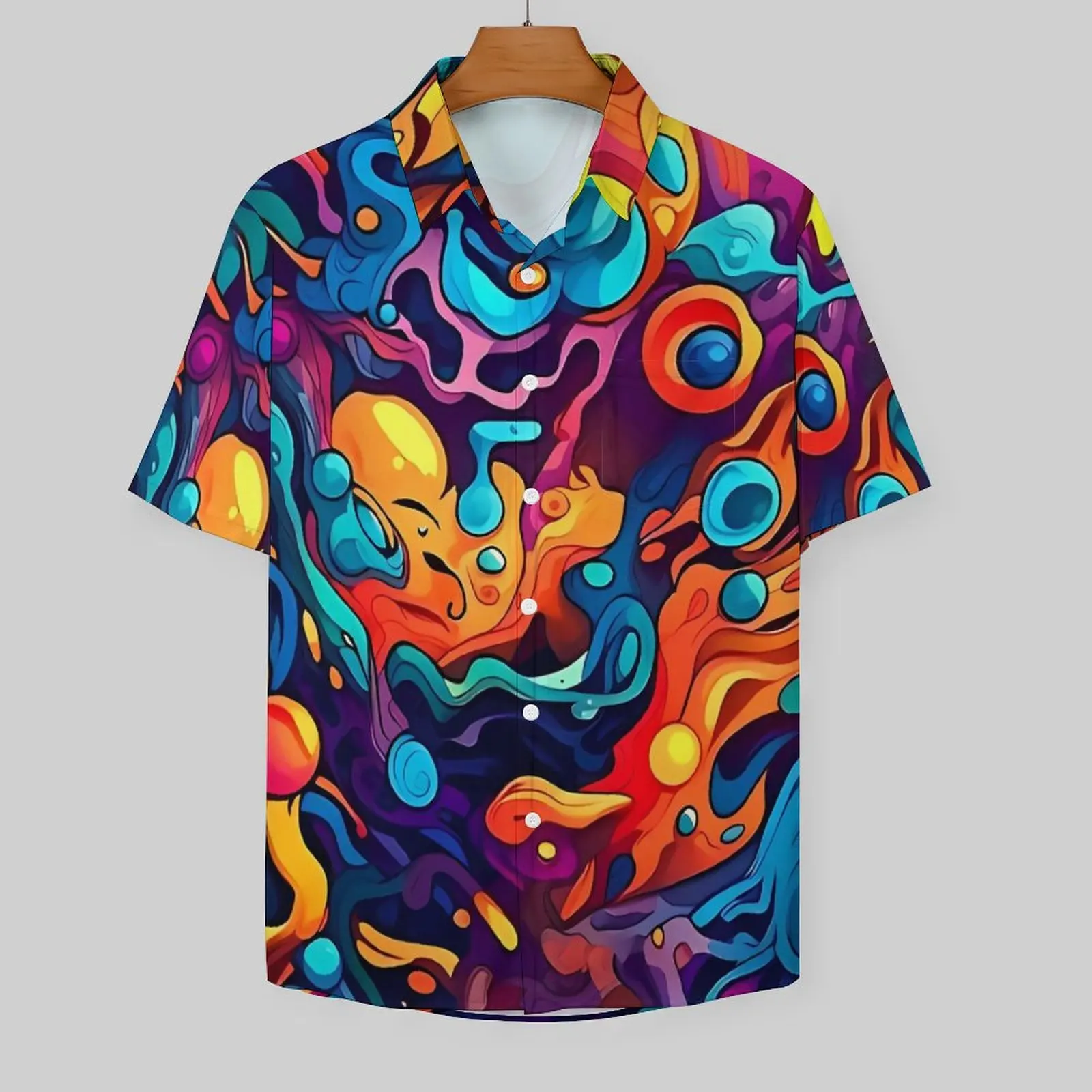 Abstract Graffiti Doodle Print Beach Shirt  Hawaii Casual Shirts Man Vintage Blouses Short Sleeve Streetwear Design Top