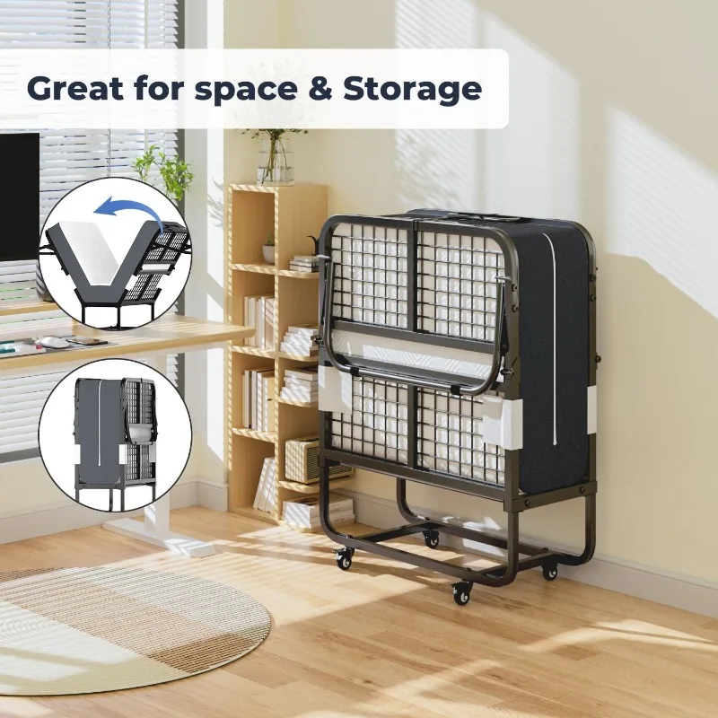 Folding Bed, (with 5.2"" Thick Memory Foam Mattress), 79x35, Portable Foldable Adult , Metal Folding Frame,