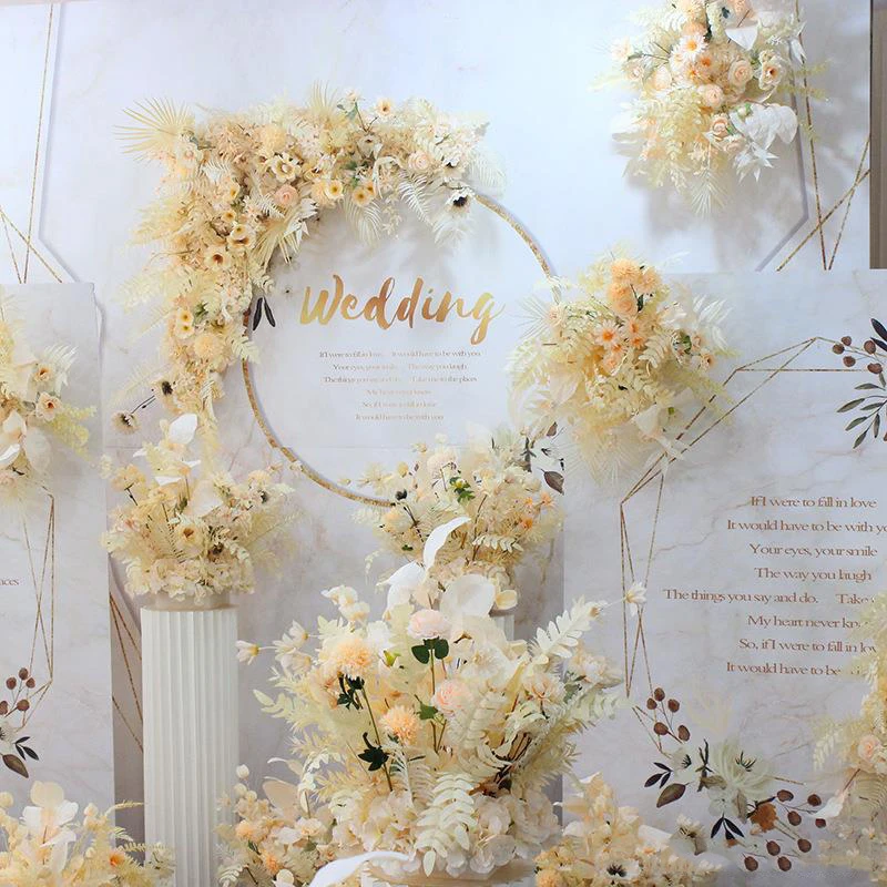 Simulation champagne style wedding decoration flower arrangement immortal flowers wedding party shopping guide platform T stage