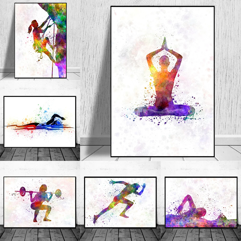 

Sports Colors Watercolor Art Yoga Swim Contest Gift Poster Prints Girl Abstract Graffiti Canvas Painting Room Home Decor Picture