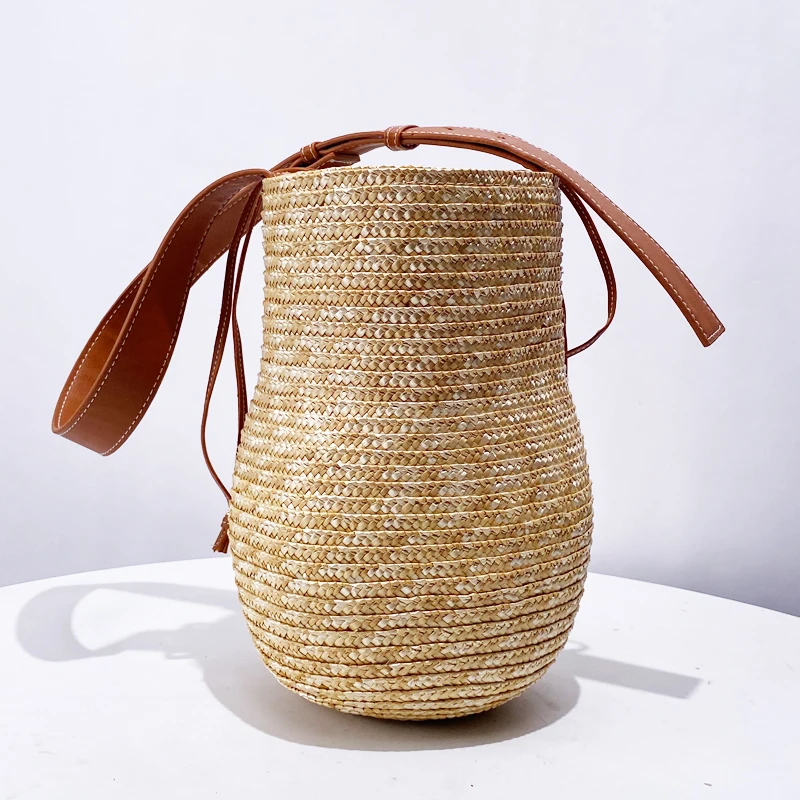 

Gourd Bucket Underarm Bags For Women Luxury Designer Handbag And Purses 2024 New In Casual Handmade Weave Shoulder Summer Beach