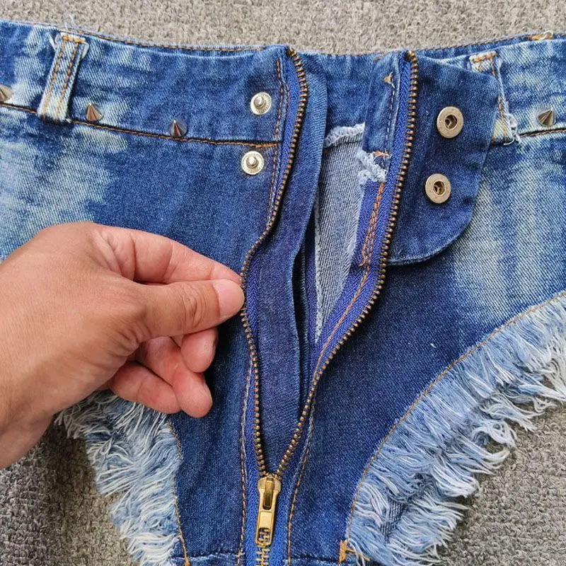 Sexy Zipper Open Denim Shorts Women Summer New Hot Pants Low Waist Shorts Jeans Y2k Shorts