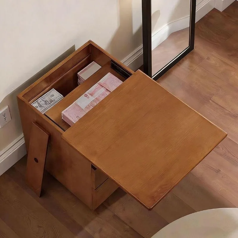 Solid wood dark layer bedside table Chinese simple bedroom household invisible storage locker hidden compartment cabinet
