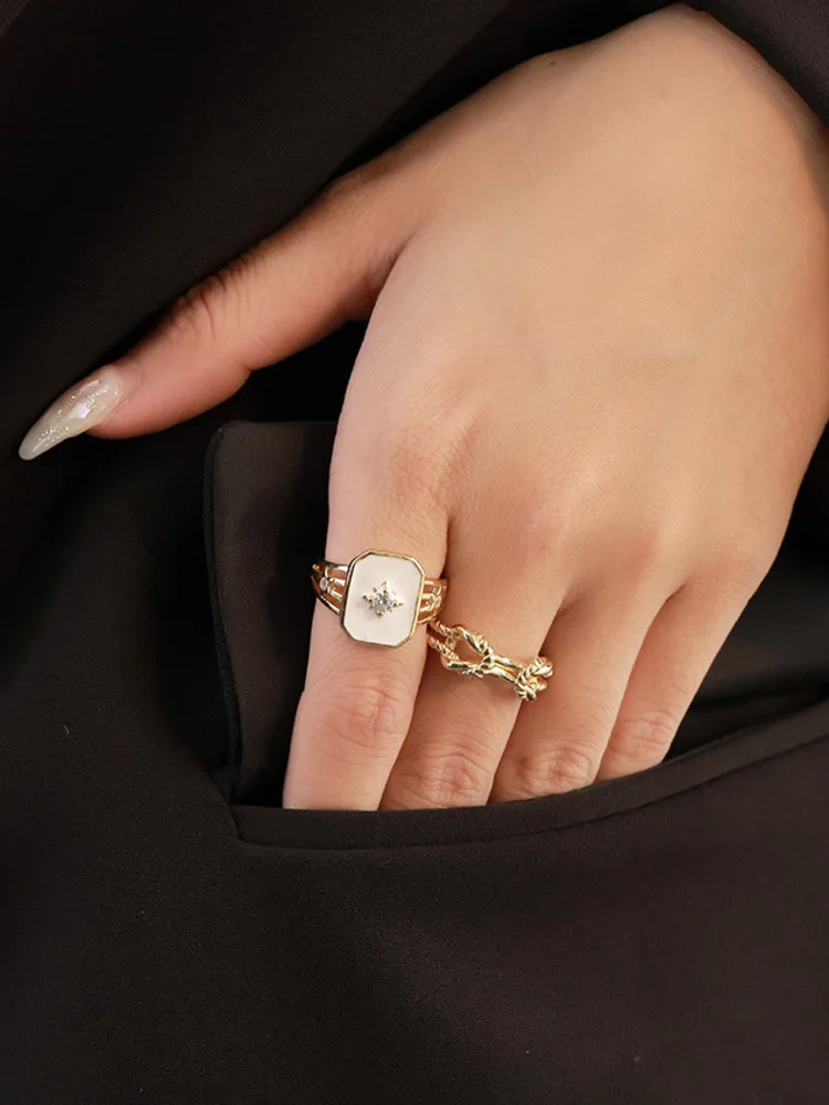 S'STEEL Luxury Zircon Rings For Women Sterling Silver 925 Minimalist Geometric Hand Accessories Adjustable Ring Fine Jewelry