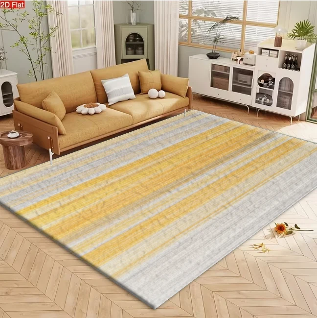 Warm Yellow Gradient Horizontal Stripe Carpet Flooring Minimalist Large Area Rug for Living Room Bedroom Indoor Home Ornament