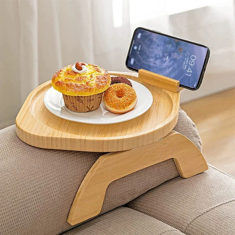 Coffee Table,Bamboo Sofa Arm Tray Table Clip On Side Table Couch Arm With Phone Holder Couch Tray For Drinks Snacks