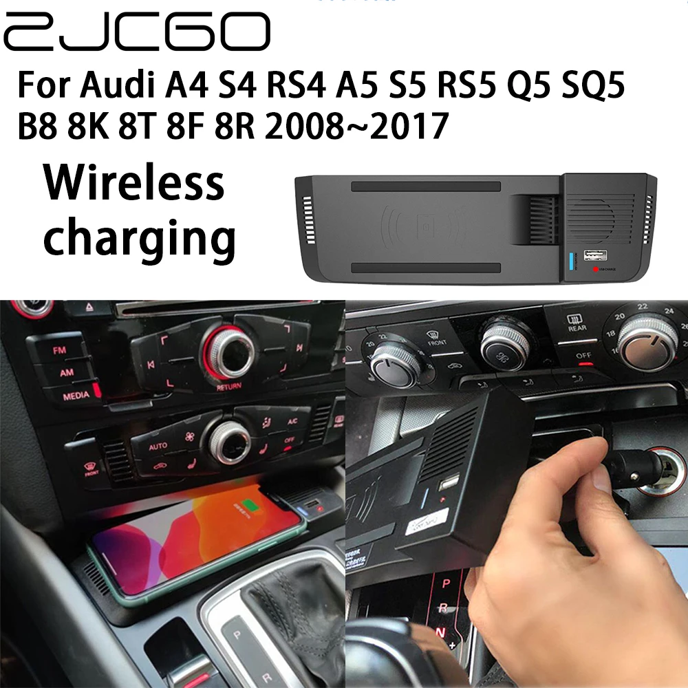 ZJCGO 15W Car QI Mobile Phone Fast Charging Wireless Charger for Audi A4 S4 RS4 A5 S5 RS5 Q5 SQ5 B8 8K 8T 8F 8R 2008~2017