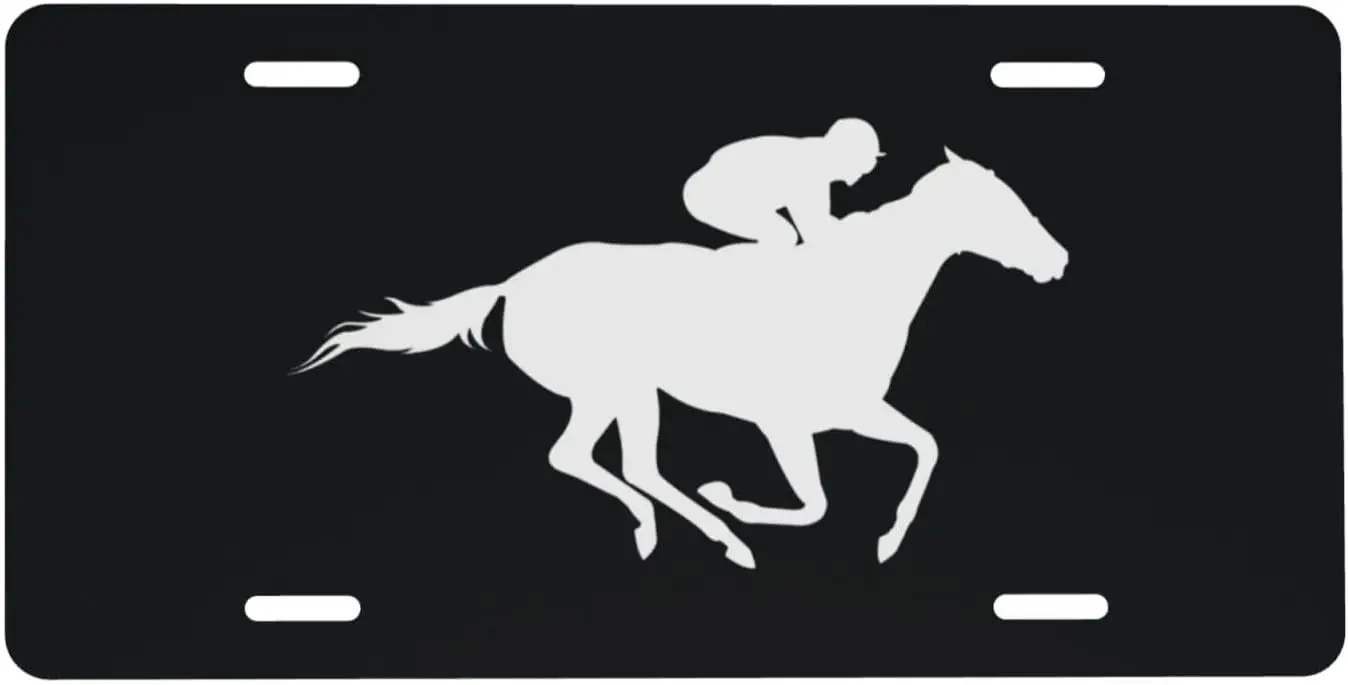 Horse Racing Silhouette Black Custom Personalized License Plate Front and Rear Art Label Decoration License Plate 6x12