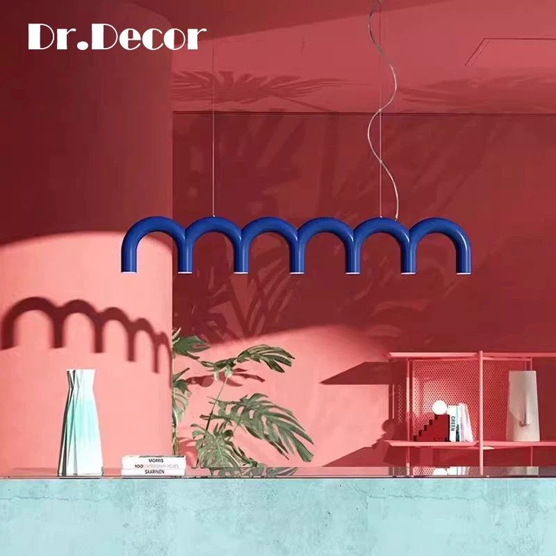 

Metal Macaron Pendant Lights Oblure Arch Chandelier Design LED Black White Light Kitchen Luminaire Suspendu Restaurant Lighting