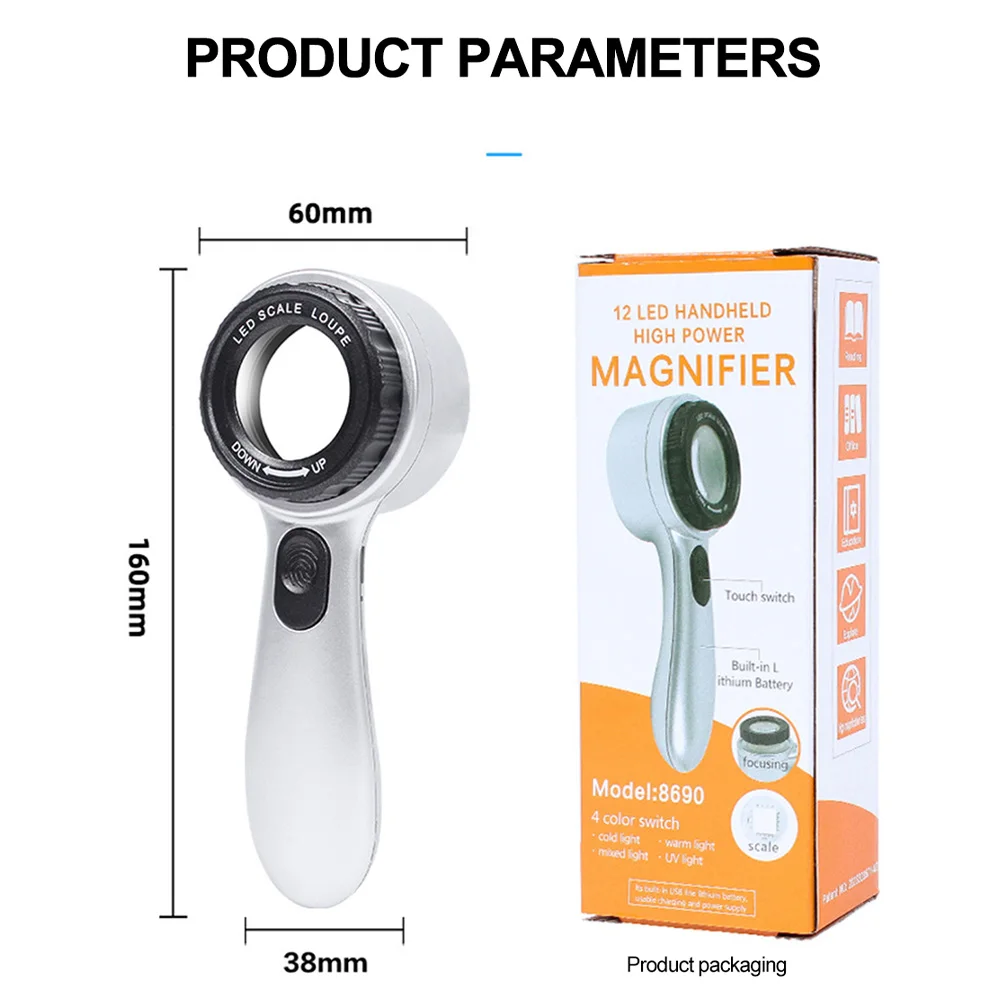 Professional Handheld 30X Appraisal Magnifier USB Rechargeable 4 Color LED Light Source Antique Jewelry Painting Appreciation