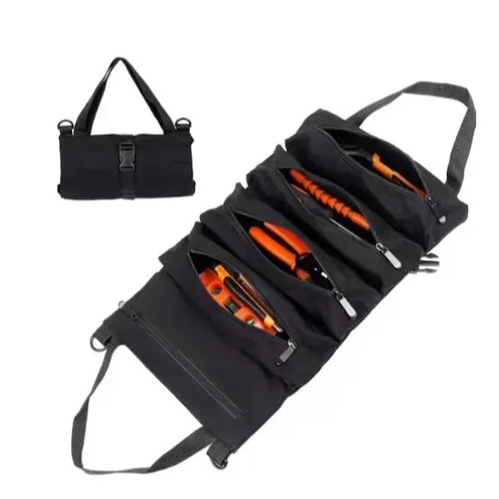 Minimalist Roll Up Tool Bag, Multi Zipper Storage Pouch, Portable Handheld Organizer for Hardware Tools