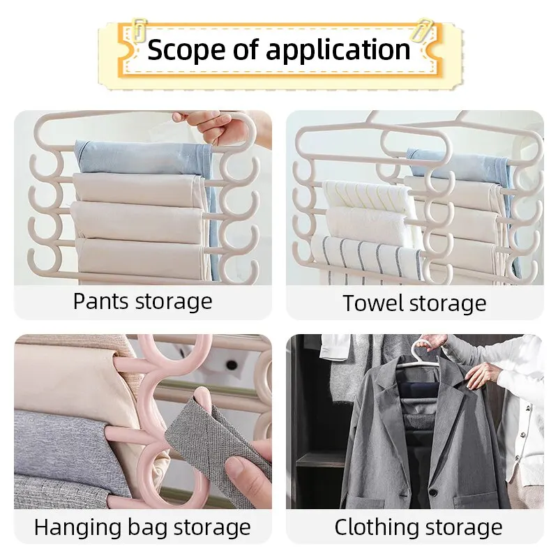 1/2/3pcs Pants Rack Multifunctional Household Saving Space Multi Layer Trousers Hanger Pants Closet Color Clothes Peg 5 Layers