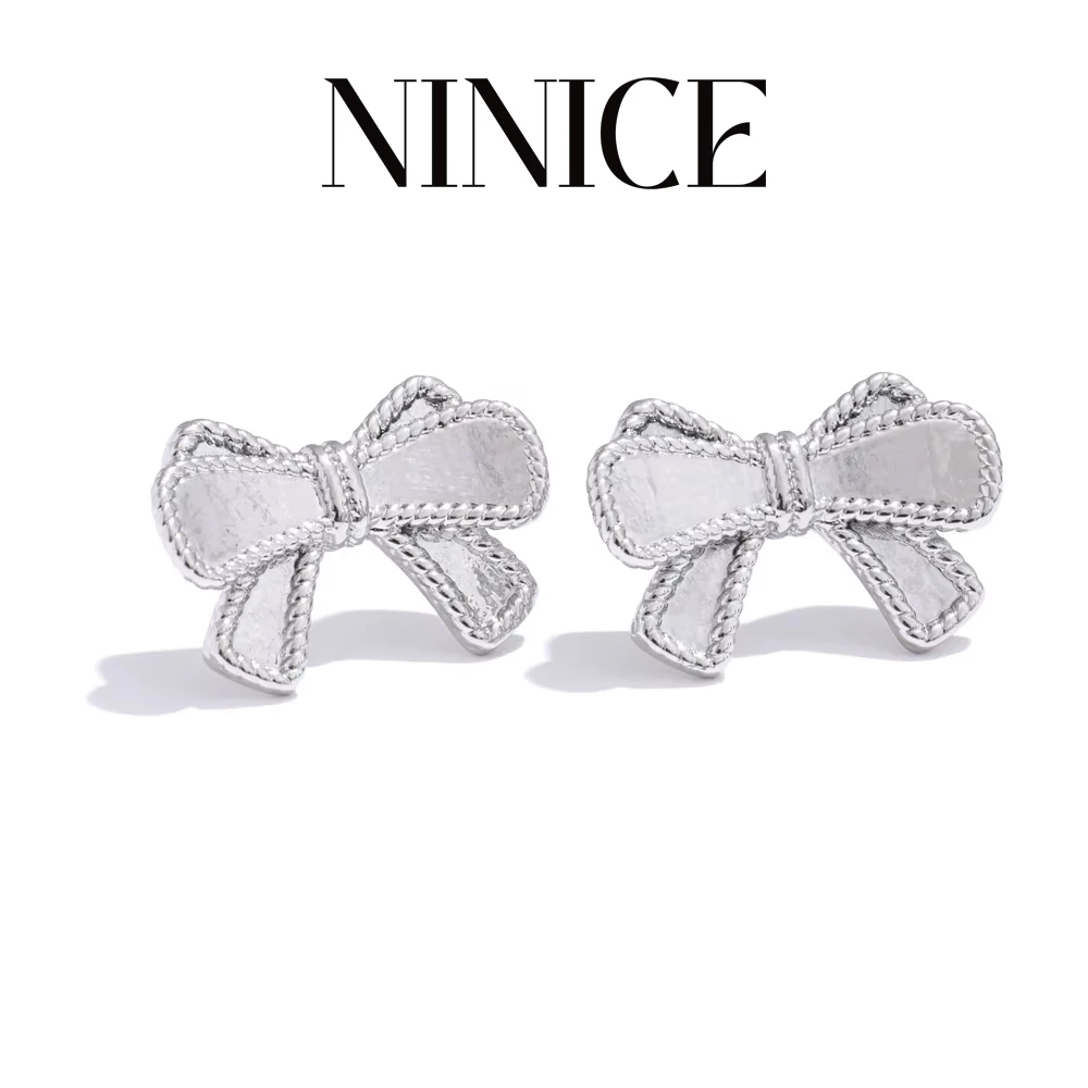 NiNice 316L Minimalist Stainless Steel Bow Stud Earrings For Women Accessories Prevent Allergy Daily Popular New Jewelry