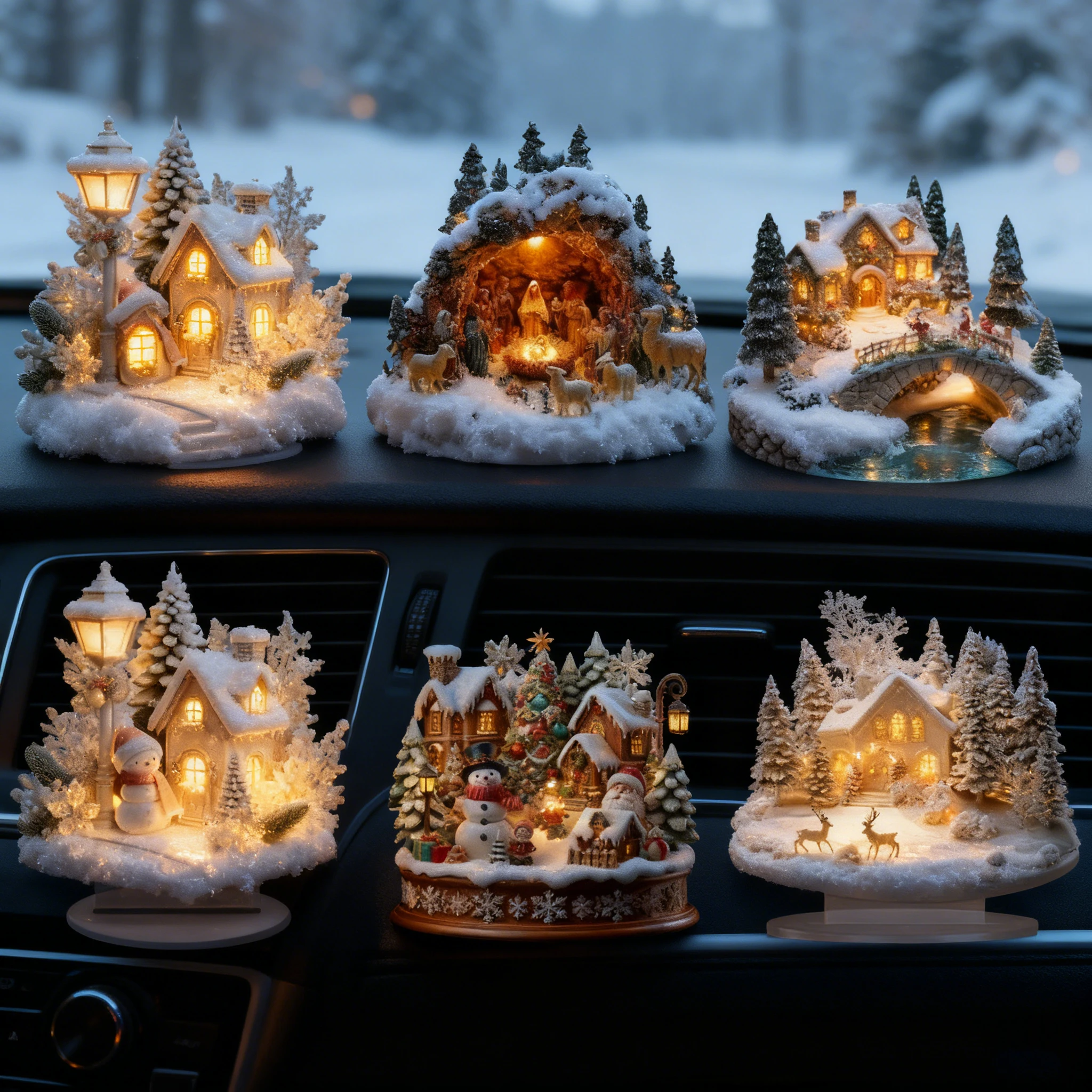 

2D Elegant Acrylic Car Ornament Snowhouse & Reindeer Scene Home Office Ornaments Festive Warm Party Gift Photo Props