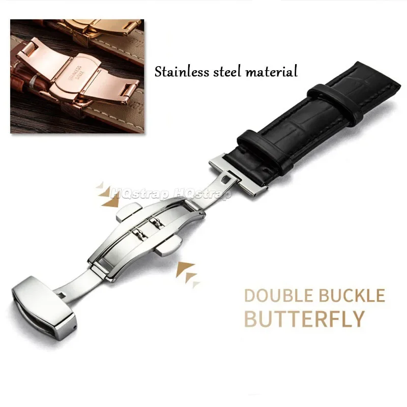 حزام من الجلد الطبيعي 18 مللي متر 20 مللي متر 22 مللي متر 24 مللي متر حزام الساعات مقاوم للماء مع صندوق فراشة مشبك Breacelet لسوار المعصم العالمي Seiko