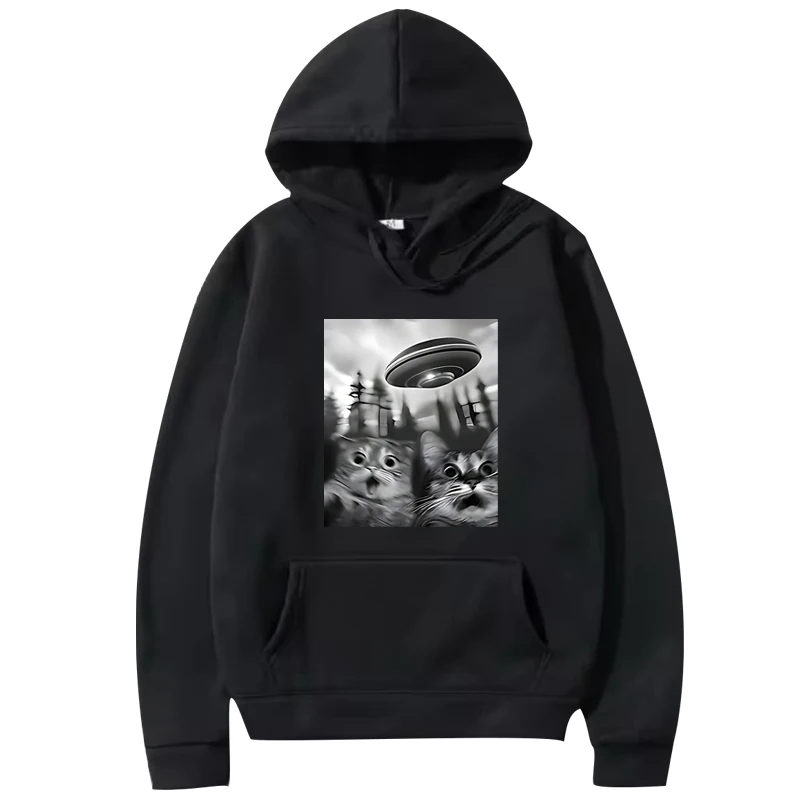 

Creative UFO Cat Pattern Print Men 'S hoodie 2025 women fashion vintage Long sleeve streetwear Graphics oversized hoodie unisex