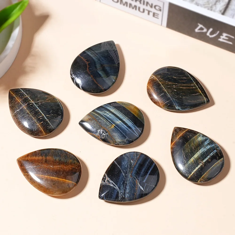 40mm Natural Blue Yellow Tiger Eye Stones Water Drop Shape Healing Crystals Thumb Worry Pocket Stone Home Decor Ornament No Hole