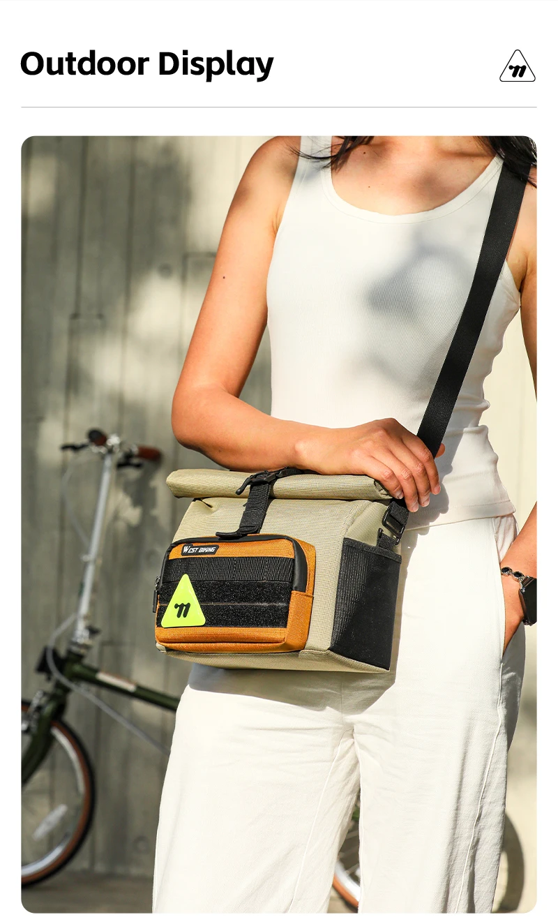WEST BIKING Faltbare Fahrrad-Vordertasche 2-in-1 Multifunktionale Fahrradlenkertasche 3,3+0,6L Große Kapazität Werkzeugaufbewahrung Fahrradtasche – Detail 19