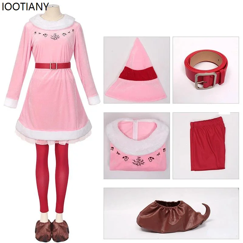 Herfst En Winter Kerst Kerstman Cosplay Kostuums Rood Roze Elf Fancy Fluwelen Jurk Vrouwen Sexy Xmas Party Maid Dress Up Nieuw