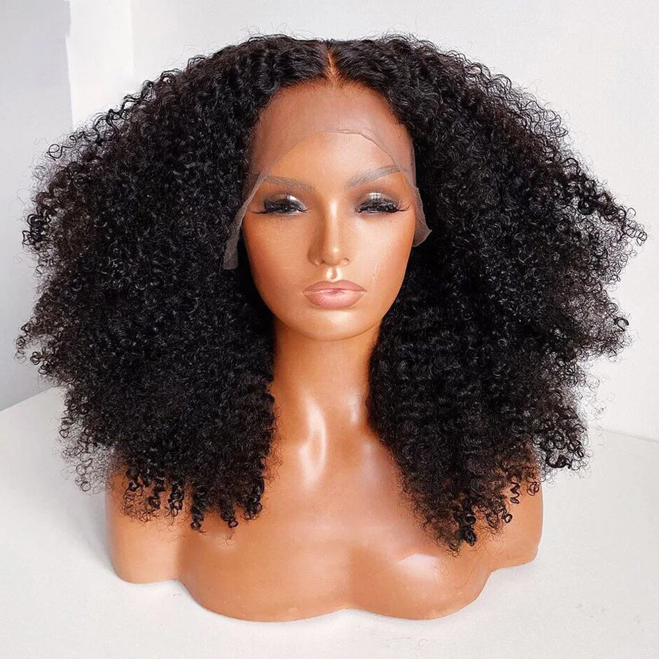 

Soft 26Inch Long 180Density Natural Black Kinky Curly Lace Front Wig For Women BabyHair Heat Resistant Preplucked Daily Glueless