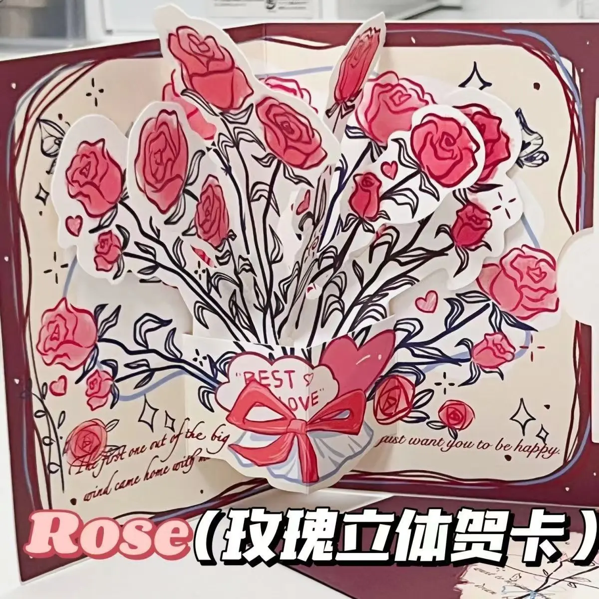 3D Rose Card Vintage Foldable Birthday Greeting Creative Gift for Friends And Couples High Aesthetic Value