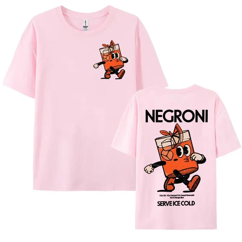 Negroni Cocktail Mascot Meme T-shirt Funny Retro Cartoon Drink T Shirts Men Women Summer Fashion Casual Oversized Gothic T Shirt