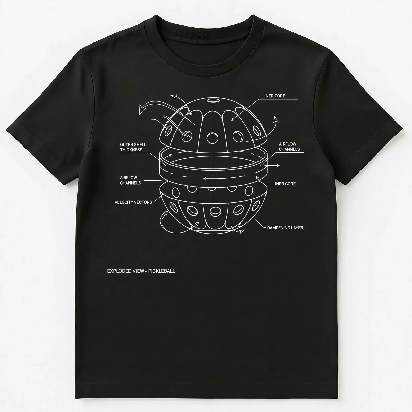 Pickleball Player Exploded View Engineering Diagram T Shirt vintage Washed Comfortable Stretched Slightly homme Casual
