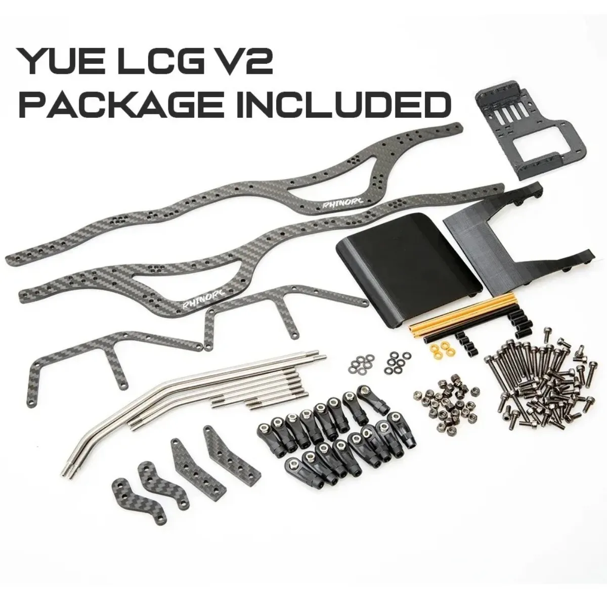 RhinoRC YUE LCG V2 1/10 Scale Carbon Fiber RC Crawler Chassis Kit w/ Capra Axles, Shaft Driver, Gearbox RC Crawling Car Parts