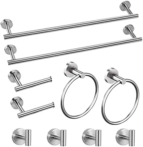 

Cilee 10-Piece Brushed Nickel Bathroom Set - SUS304 Stainless Steel, 16" Towel Bar, TP Holder & More