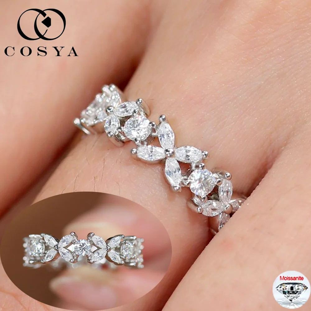 

COSYA 2,2 карата, настоящее обручальное кольцо с муассанитом, 100% серебро S925, огранка маркизы, лабораторный бриллиант, сверкающее свадебное обещание, ювелирные изделия